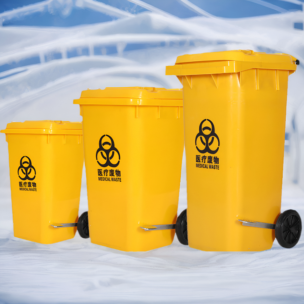 脚踩踏式医疗废物垃圾桶医用黄色带盖带轮污物收集回收桶大号加厚