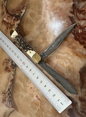 德国 Hen & Rooster 手工鹿角贝母手柄 大马士革 狩猎者口袋刀