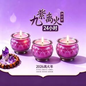 紫色酥油灯纯酥油灯九紫离火2026新款紫色酥油灯防风灯盏无烟