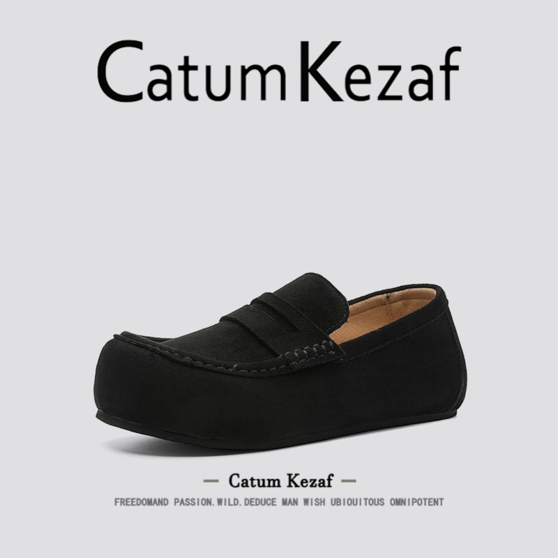 美国CatumKezaf全包勃肯鞋男女秋季黑色一脚蹬复古厚底英伦乐福鞋