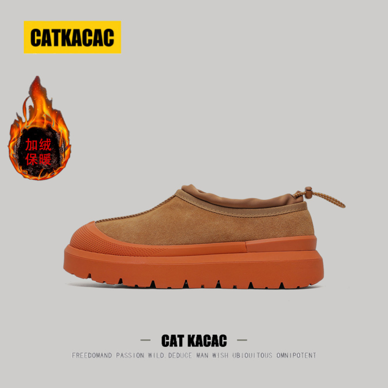 美国CATKACAC一脚蹬雪地靴男款冬季加绒情侣加厚防寒内增高棉鞋女