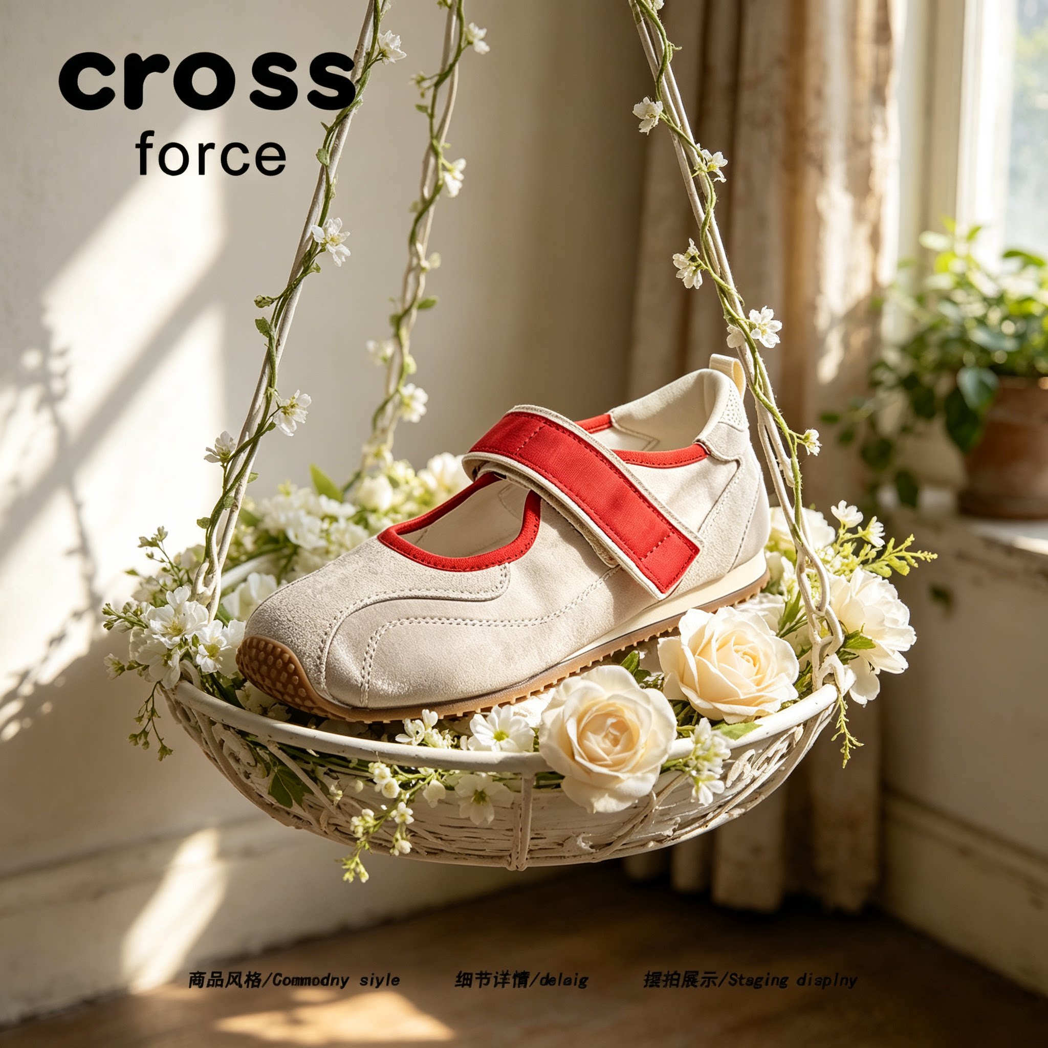 【白玫瑰梦境】Crossforce早秋梦幻撞色芭蕾风阿甘鞋女镂空德训鞋