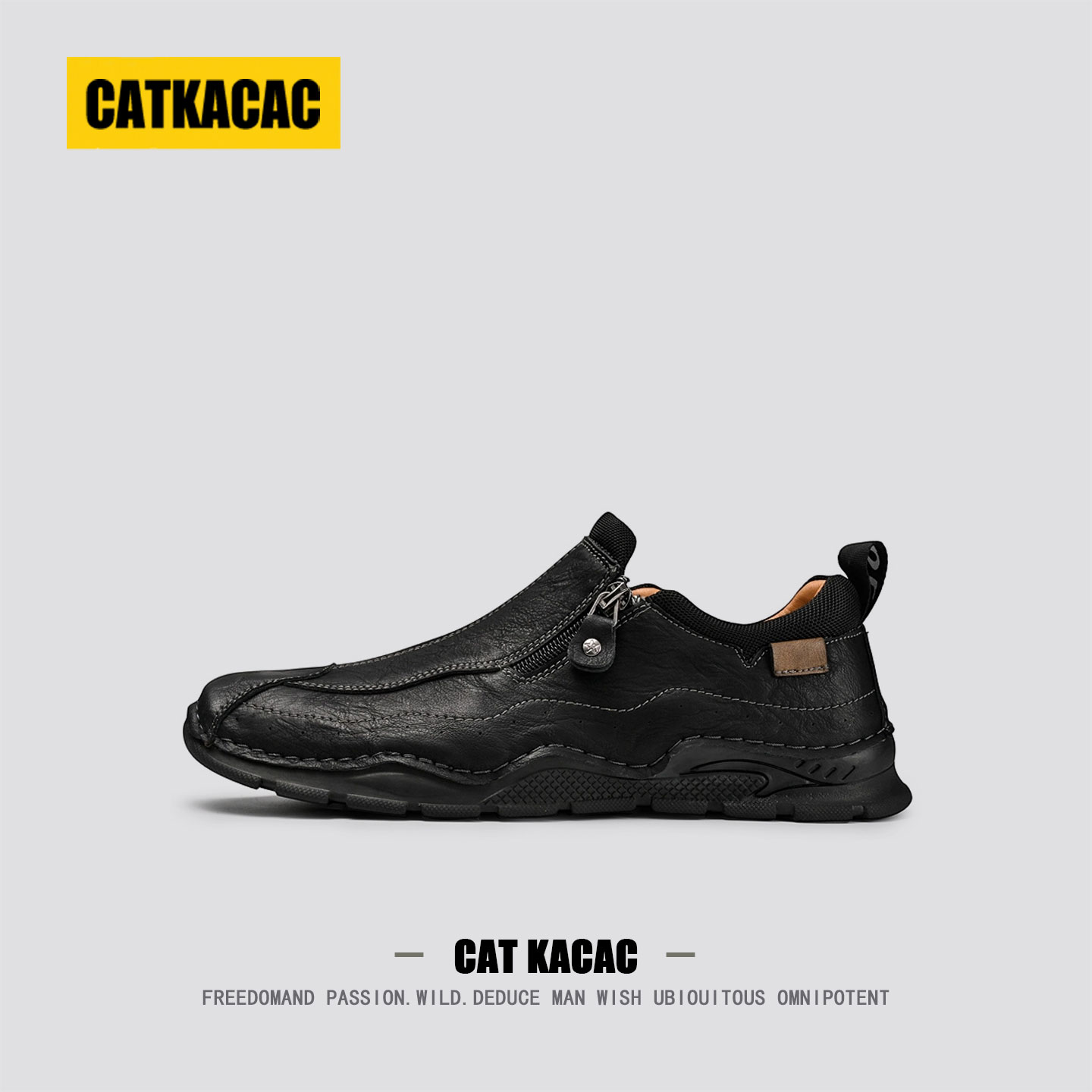 美国CATKACAC轻奢一脚蹬休闲皮鞋男款真皮开车爸爸大码男士豆豆鞋