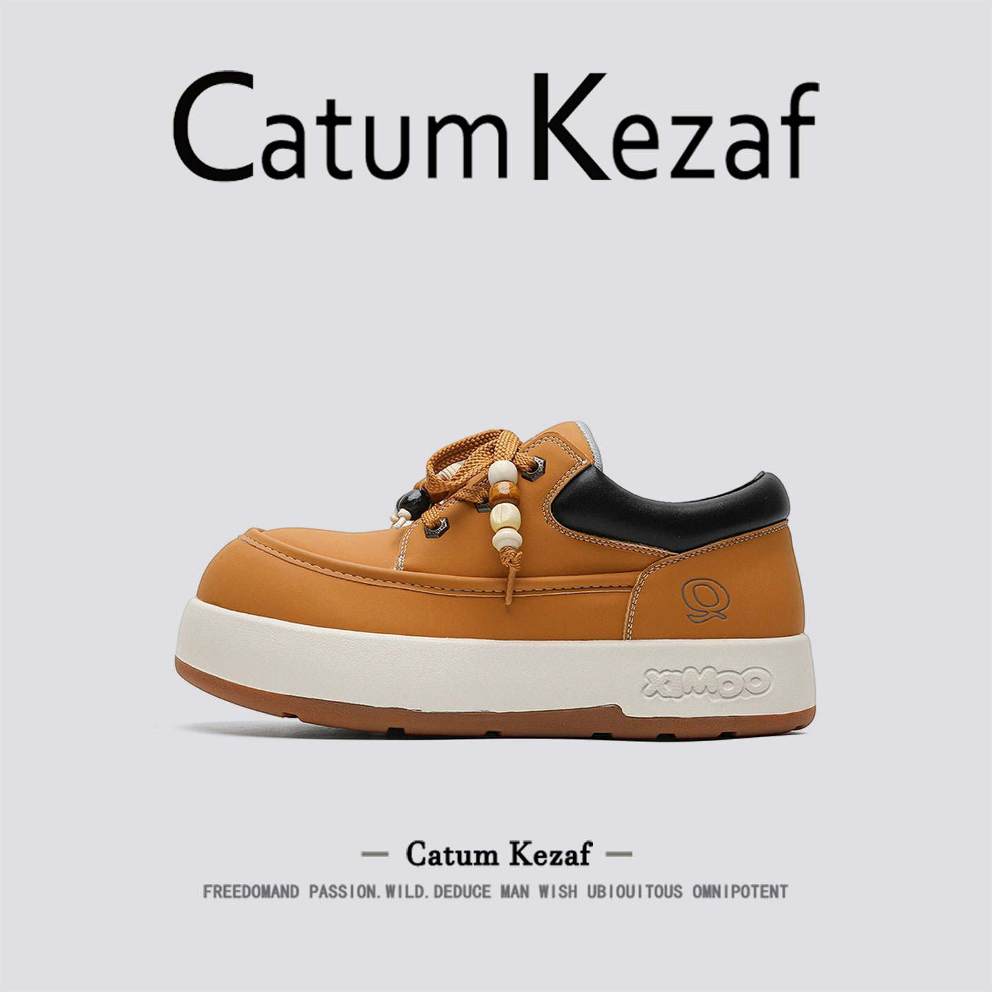 美国CatumKezaf黄色袋鼠鞋女秋季大头休闲板鞋厚底增高工装鞋男