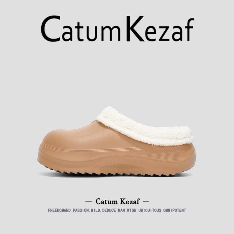 美国CatumKezaf毛毛棉拖鞋女冬季外穿防水厚底加绒保暖休闲拖鞋男