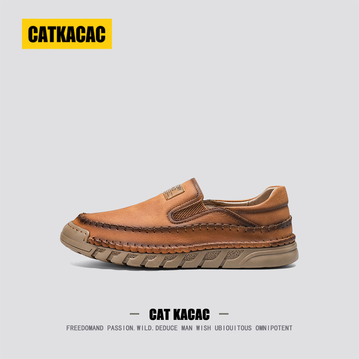 美国CATKACAC一脚蹬乐福鞋男款秋季懒人爸爸真皮轻奢男士休闲皮鞋