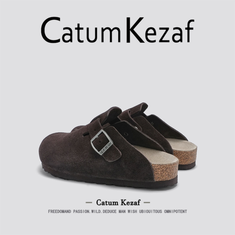 美国CatumKezaf真皮厚底勃肯鞋女2025新款秋季一脚蹬软木穆勒鞋