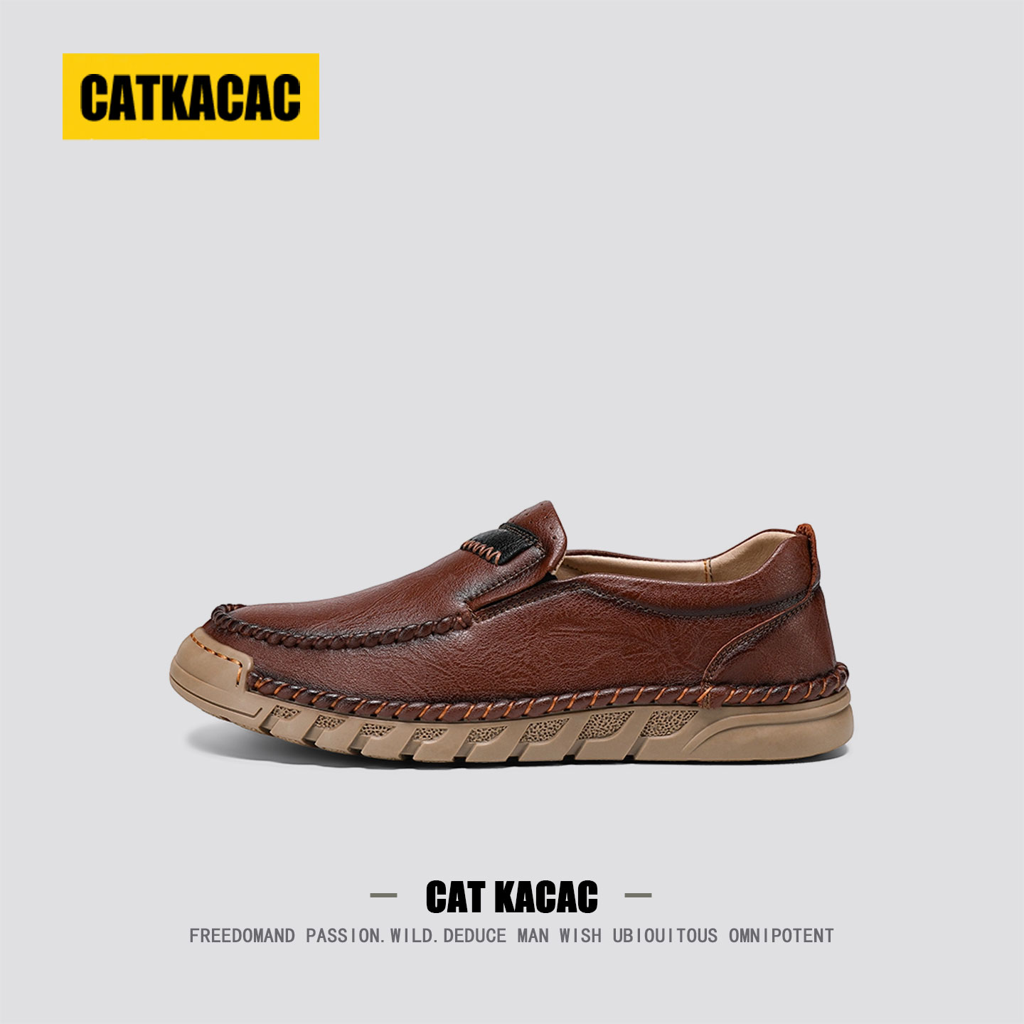 美国CATKACAC老钱风男鞋秋季真皮懒人高端一脚蹬男士乐福豆豆鞋子