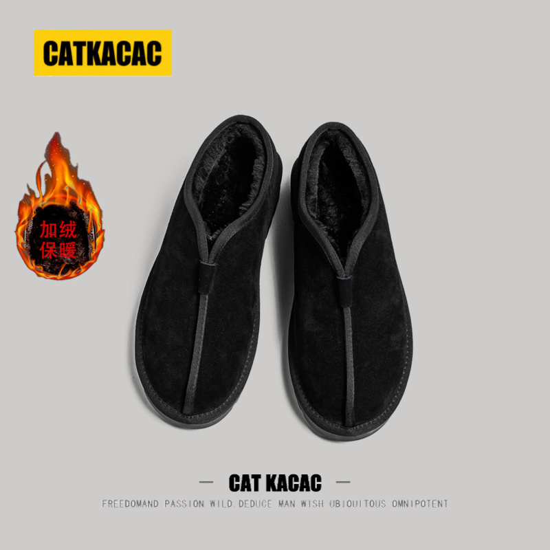 美国CATKACAC一脚蹬懒人雪地靴男款冬季加绒加厚保暖防寒男士棉鞋