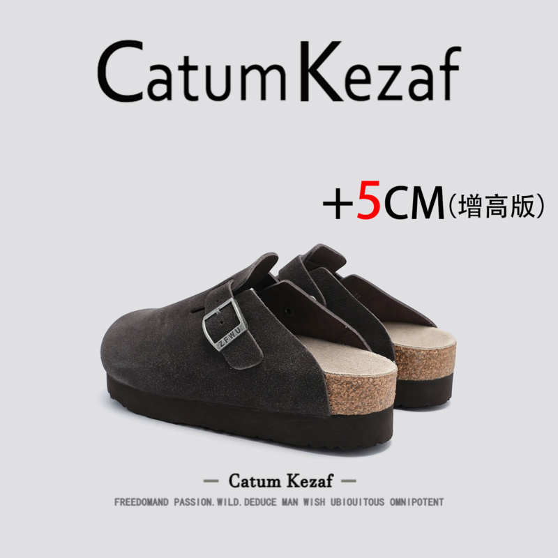 【真皮增高】美国CatumKezaf厚底勃肯鞋男女秋季一脚蹬软木穆勒鞋