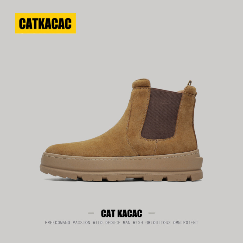 美国CATKACAC轻奢真皮切尔西靴子男款2025新款一脚蹬英伦风马丁靴