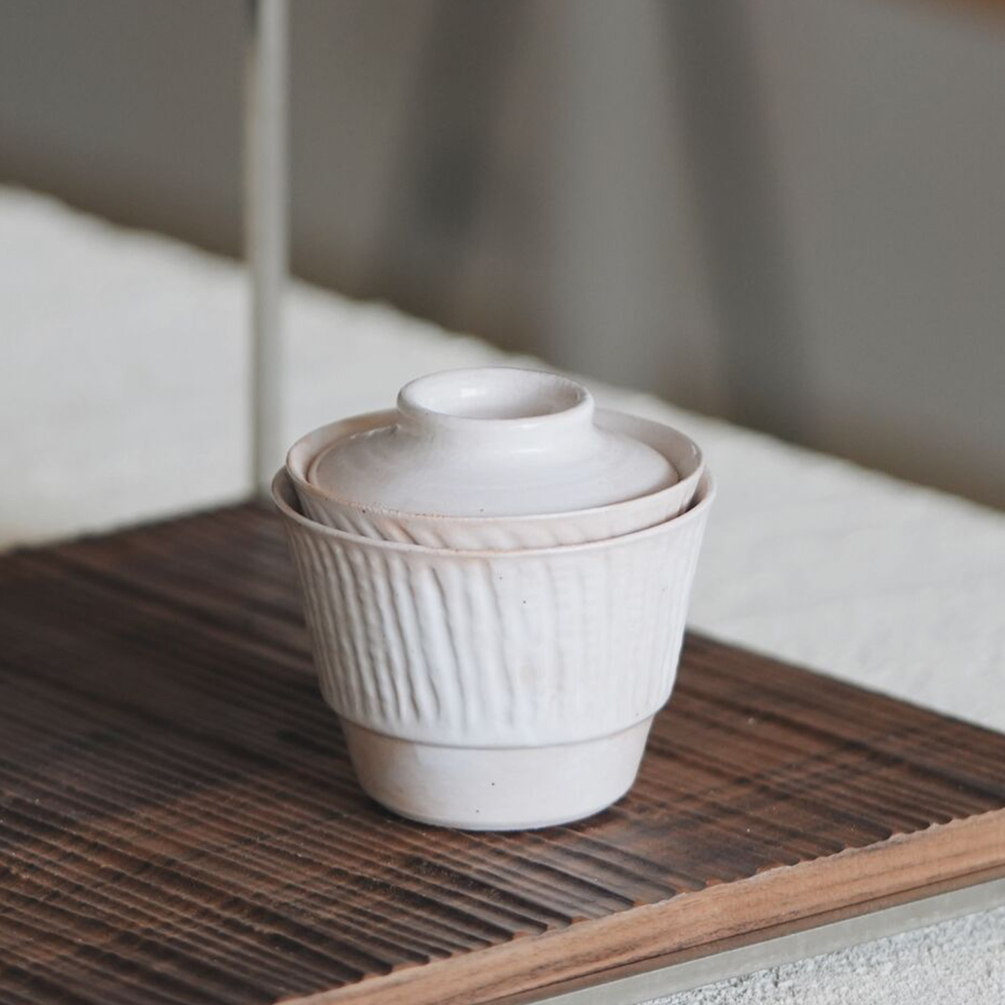旷野原创粉引淡妆叠叠乐盖碗旅行茶具功夫茶具套组便携茶具一人组