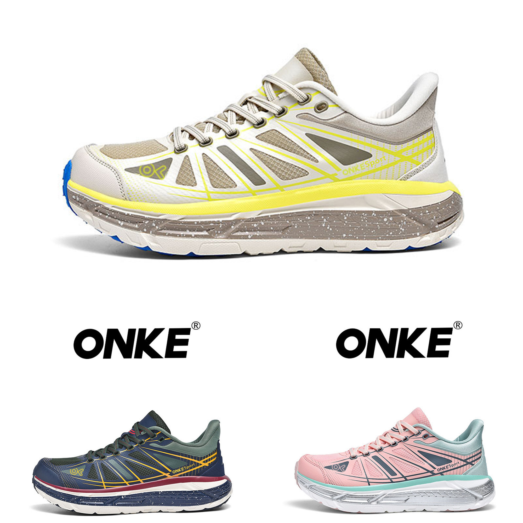 ONKE跑步鞋男透气轻便减震慢跑鞋女超轻缓震防滑耐磨运动鞋复古
