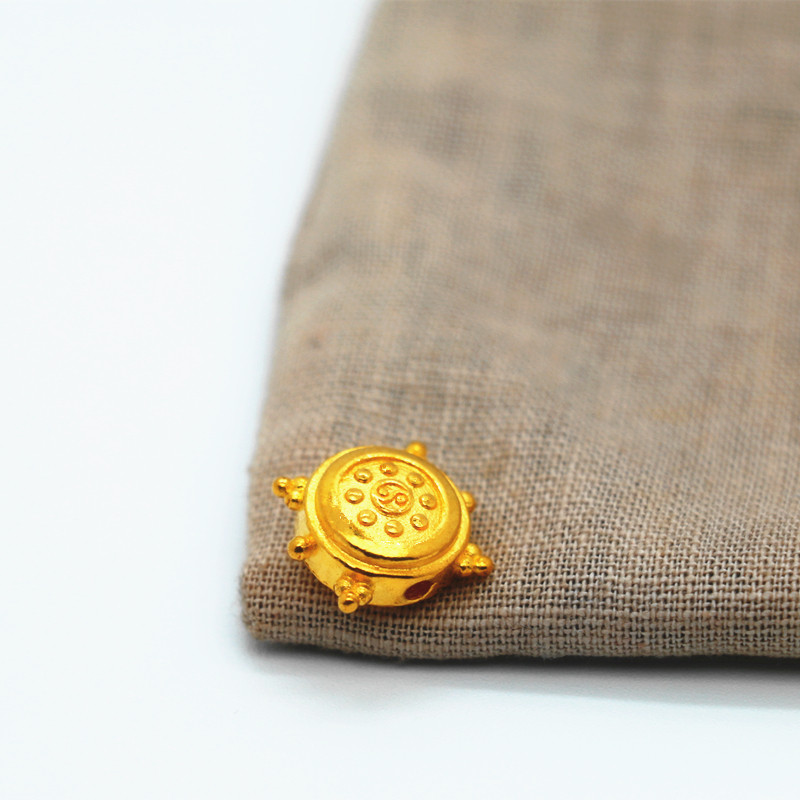 足金999纯黄金24K八卦立体加厚版背云古法铸造结实耐用佛珠金配件