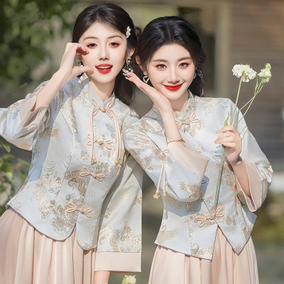 新中式伴娘服绝美高级感2025新款婚礼服复古长袖旗袍姐妹团伴娘裙