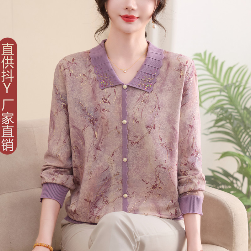 中妈妈秋装翻领针织衫内搭打底衫