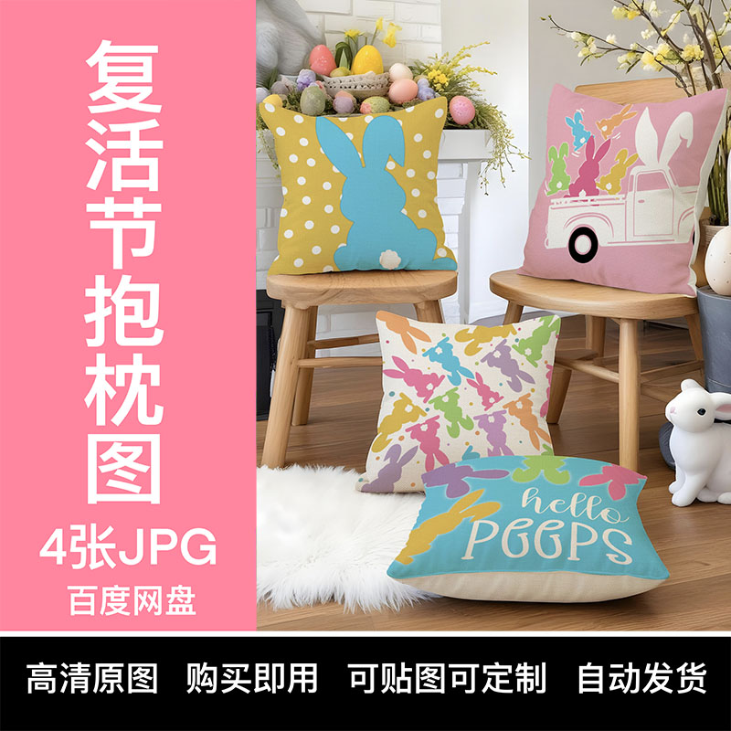 【YIXI素材】TEMU复活节抱枕套跨境亚马逊SHEIN原图彩色兔子汽车