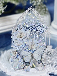 咕卡流麻手帐pet胶带分装 蓝色窗户花花背景 青花镂 Wines工作室