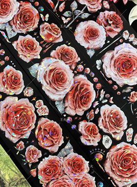 Just手帐 盛放红玫 百搭红色玫瑰花咕卡流麻滴胶手帐pet胶带分装