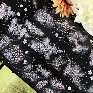 朝夕工作室 樱花落雪 粉色樱花半透咕卡流麻滴胶手帐拼贴PET胶带