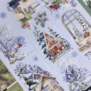 Wines工作室 冬时归隆 冬雪雪景背景咕卡流麻滴胶手帐拼贴PET胶带