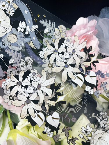 CelloM厘米之间 薄花色2 华丽黑金白花咕卡流麻手帐pet胶带分装