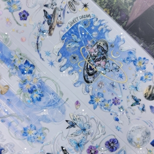 xxStudio 第三夜潮声 蓝色系咕卡流麻滴胶手帐拼贴PET胶带分装
