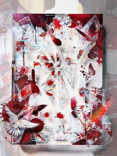 朝夕工作室 玻璃碎血色 百搭暗黑半透碎玻璃咕卡流麻手帐pet胶带