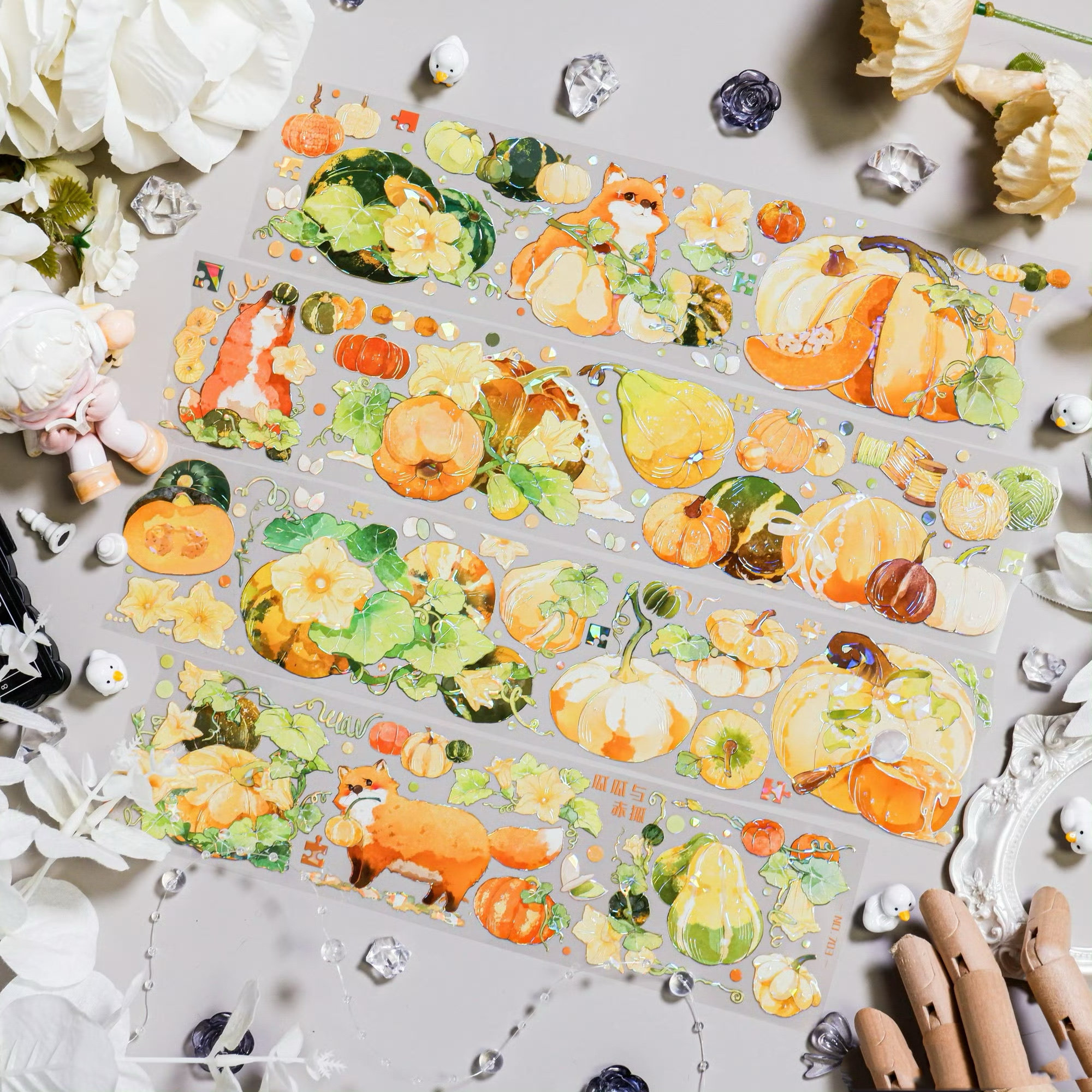 703工作室 瓜瓜与赤狐 可爱南瓜小狐狸 咕卡流麻手帐pet胶带分装