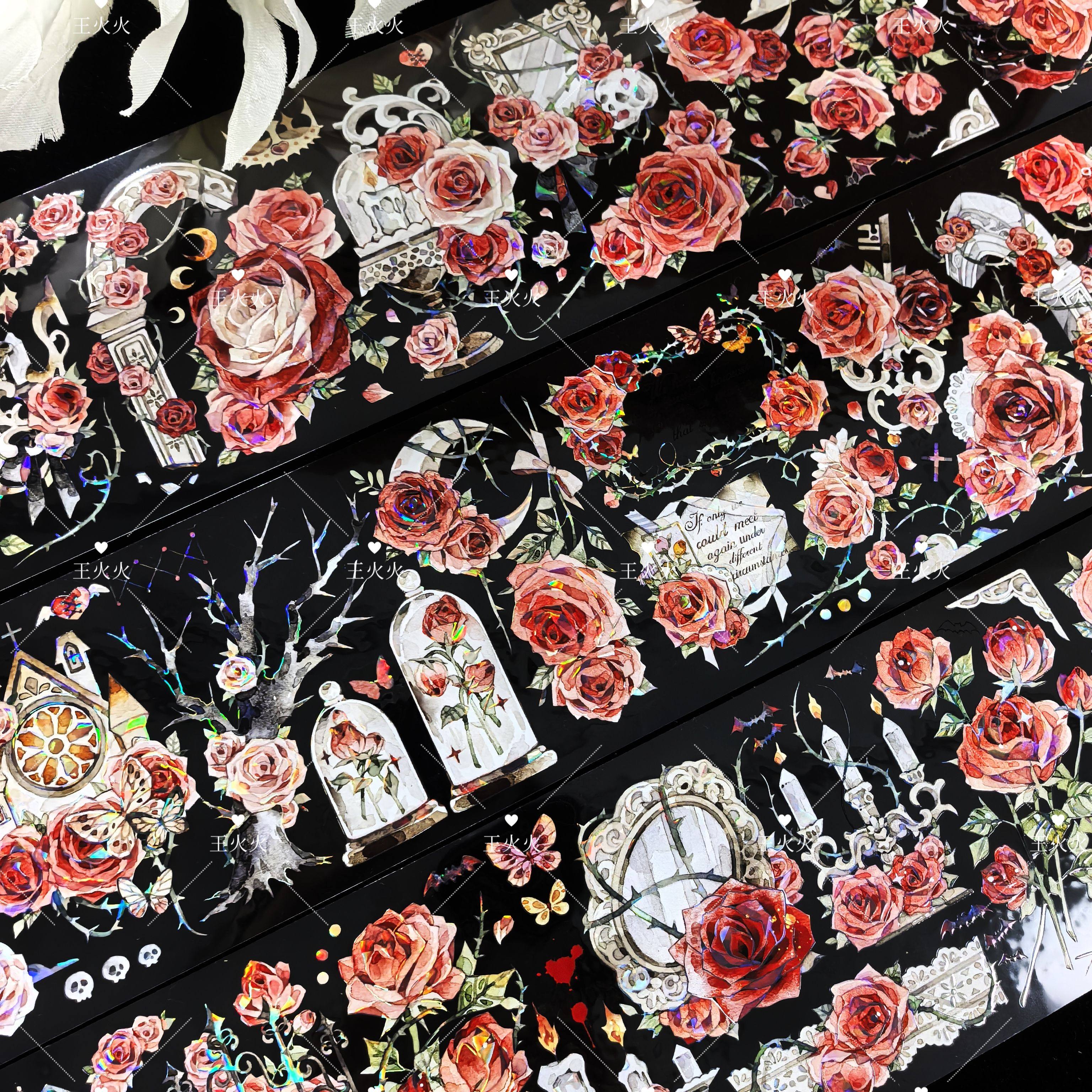 Menu手帐 荆棘玫瑰 暗黑红玫瑰花花咕卡流麻吧唧手帐pet胶带分装