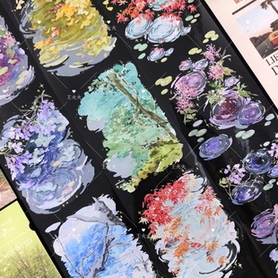 第九航道 瞰水观澜 落花水面大背景咕卡流麻滴胶手帐拼贴PET胶带