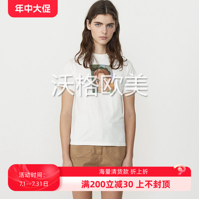 沃格 设计师AC牌春夏新款个性时髦油画风女孩头像印花纯棉短袖T恤