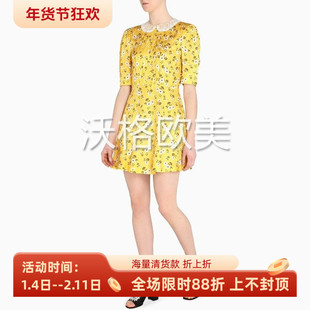 沃格春夏新款黄白雏菊印花蕾丝刺绣彼得潘领水钻扣甜美减龄连衣裙