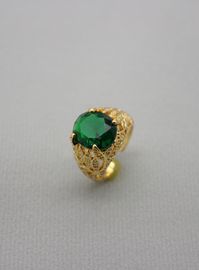 铜镀真金祖母绿锆石戒指女
