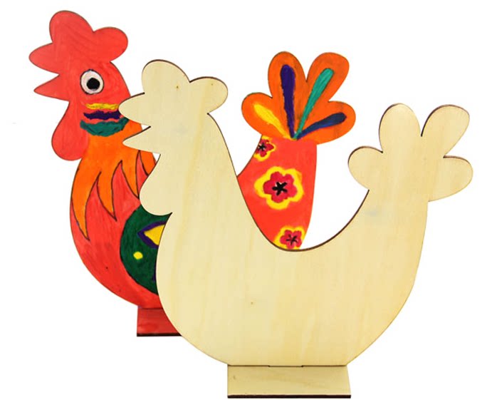 白坯木质新年生肖鸡 幼儿园创意手工diy鸡年装饰 丙烯珍珠泥作品