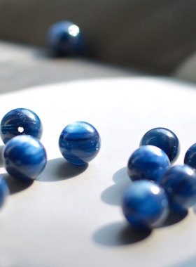 蓝晶石散珠天然蓝色石头深蓝午夜蓝星球珠子多宝单珠「蓝色行星」