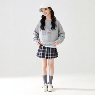 日本JGYP2026新款女童半身裙两件套圆领字母印花卫衣套装格子裙春