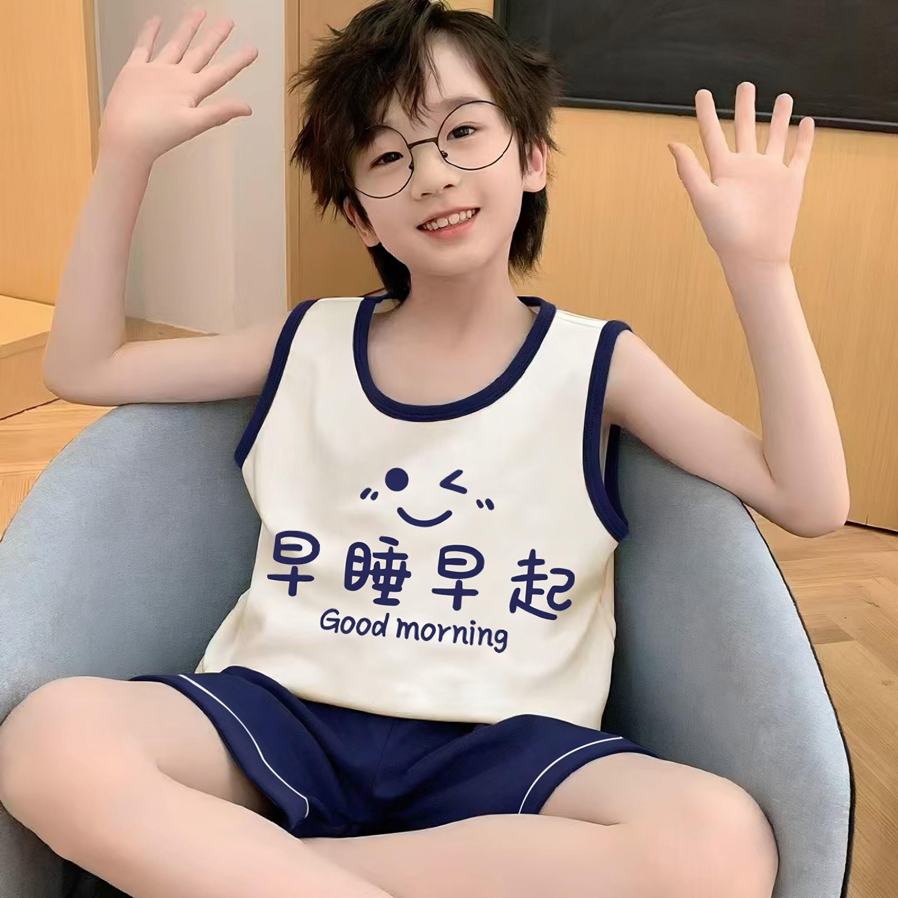 日本JGYP2026新款男童睡衣套装夏季无袖背心短裤大童男孩家居服