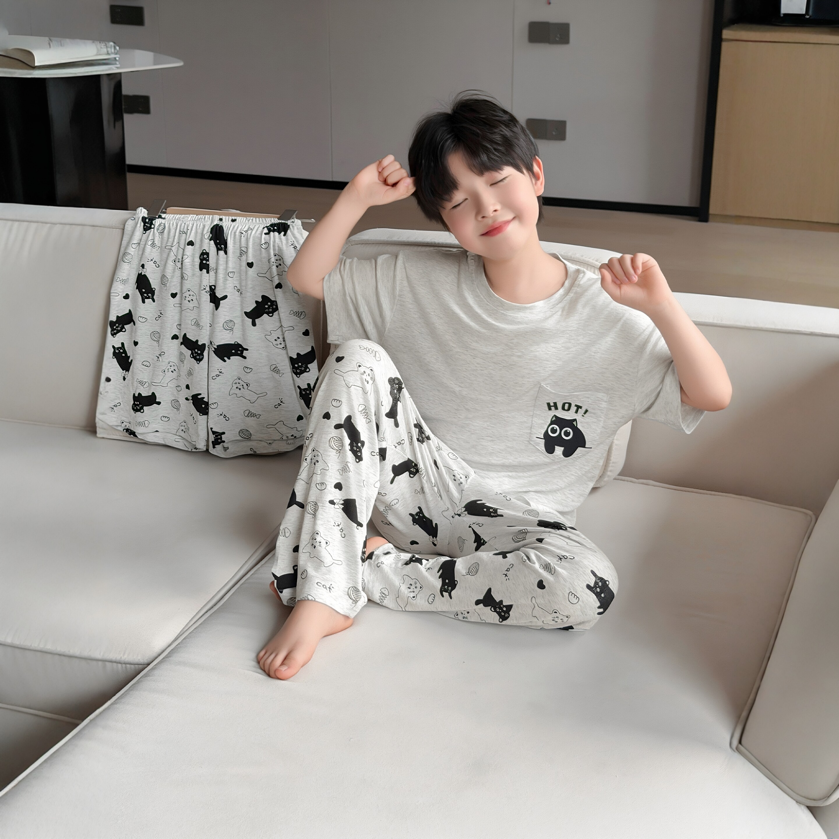 日本JGYP2026新款男童夏季睡衣套装中大童薄短袖儿童家居服三件套