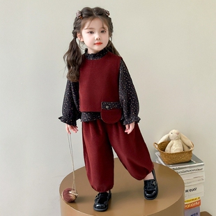 日本JGYP2026新款女童春装马甲套装洋气时髦碎花超好看宝宝三件套