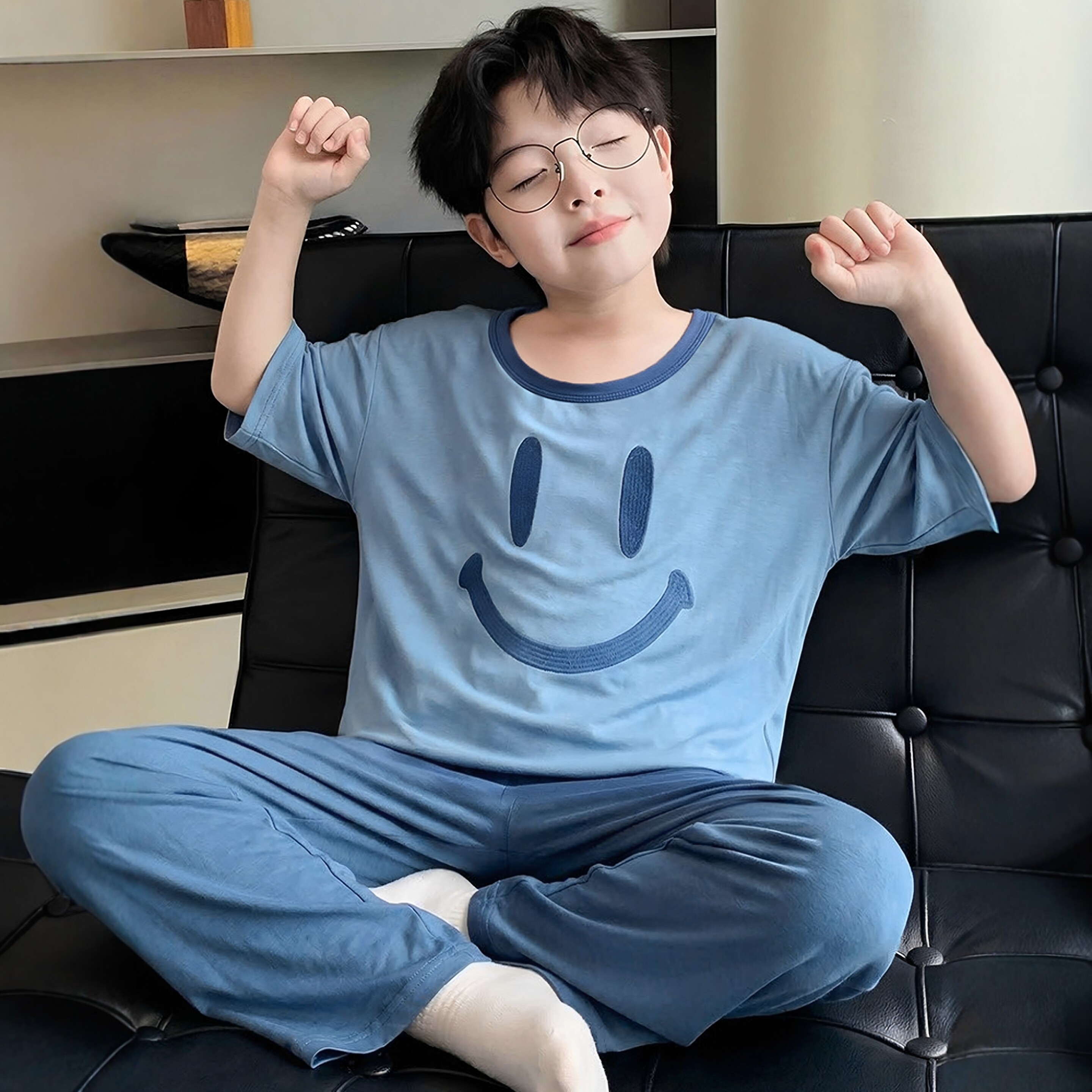 日本JGYP2026新款男童睡衣套装夏季冰丝短袖家居服中大童空调服