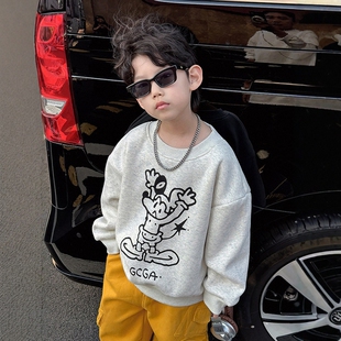 日本JGYPDM 2026新款儿童羊驼绒卫衣男童卡通加绒加厚上衣中小童