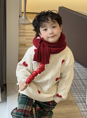 日本JGYPDM 2026新款男童毛衣儿童红色爱心针织衫圣诞中大童年服
