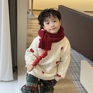 日本JGYPDM 2026新款男童毛衣儿童红色爱心针织衫圣诞中大童年服