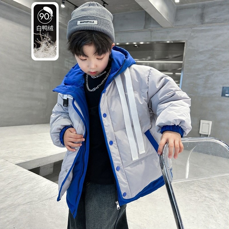 日本JGYPDM2026新款男童免洗假两件羽绒服冬季中大童男孩潮牌外套