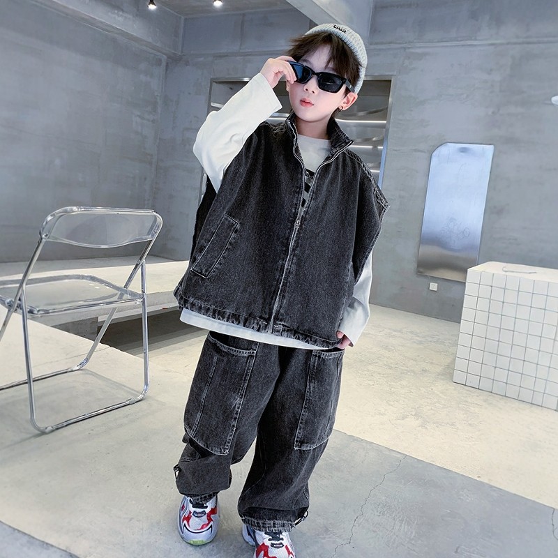 日本JGYP2026新款春装牛仔套装中大童男孩痞帅时髦潮流马甲三件套,童装/婴儿装/亲子装,套装,淘宝优惠券,粉丝福利购,淘宝优惠卷