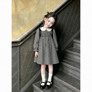 日本JGYP2026新款韩版女童格子裙子学院风连衣裙娃娃领高级长袖裙