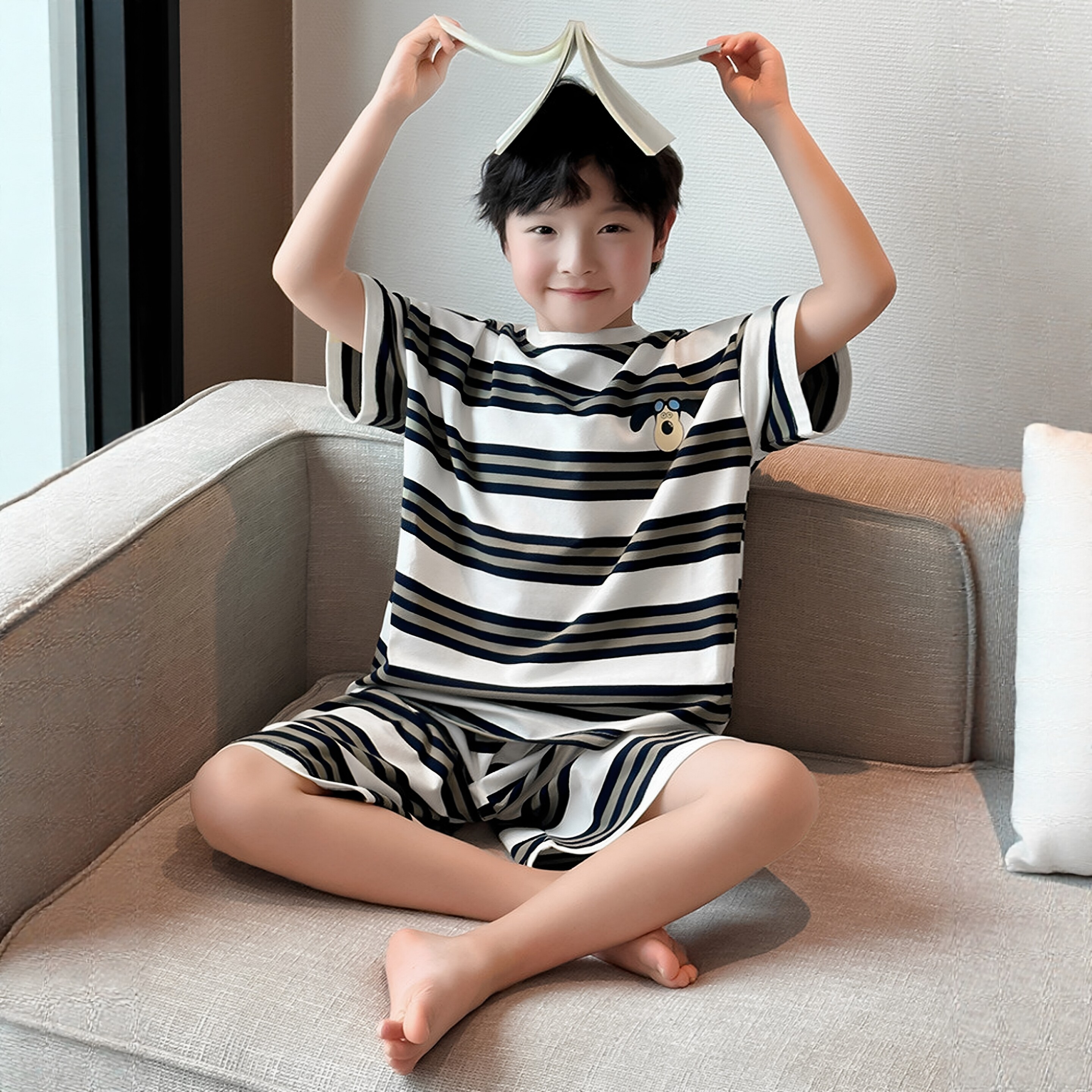 日本JGYP2026新款儿童睡衣套装夏青少年短袖家居服男童薄款两件套