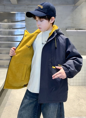 日本JGYPDM 2026新款男童双面穿冲锋衣开春帅气外套中大童春秋款