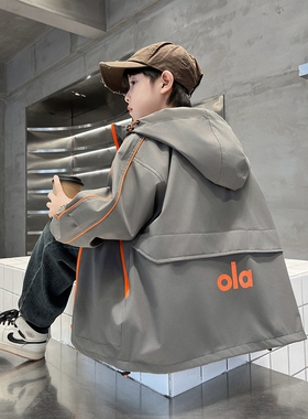 日本JGYPDM 2026新款春季三防冲锋衣外套男童时尚撞色连帽上衣潮